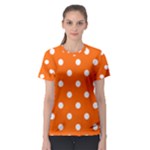 Polka Dots - White on Safety Orange Women s Sport Mesh Tee