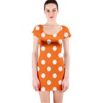 Polka Dots - White on Safety Orange Short Sleeve Bodycon Dress