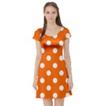 Polka Dots - White on Safety Orange Short Sleeve Skater Dress