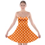Polka Dots - White on Safety Orange Strapless Bra Top Dress