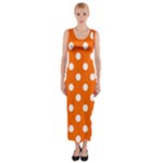 Polka Dots - White on Safety Orange Fitted Maxi Dress