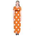 Polka Dots - White on Safety Orange Short Sleeve Maxi Dress