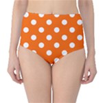 Polka Dots - White on Safety Orange High-Waist Bikini Bottoms