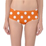 Polka Dots - White on Safety Orange Mid-Waist Bikini Bottoms