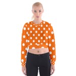 Polka Dots - White on Safety Orange Women s Cropped Sweatshirt