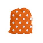 Polka Dots - White on Safety Orange Drawstring Pouch (L)