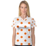 Polka Dots - Safety Orange on White Women s V-Neck Sport Mesh Tee