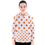 Polka Dots - Safety Orange on White Women s Zipper Hoodie