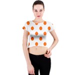 Polka Dots - Safety Orange on White Crew Neck Crop Top