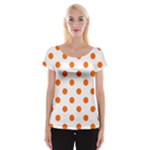 Polka Dots - Safety Orange on White Women s Cap Sleeve Top