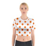 Polka Dots - Safety Orange on White Cotton Crop Top