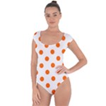 Polka Dots - Safety Orange on White Short Sleeve Leotard (Ladies)