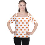 Polka Dots - Safety Orange on White Women s Cutout Shoulder Tee
