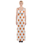 Polka Dots - Safety Orange on White Maxi Thigh Split Dress