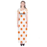 Polka Dots - Safety Orange on White Short Sleeve Maxi Dress