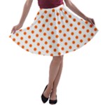 Polka Dots - Safety Orange on White A-line Skater Skirt