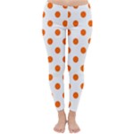 Polka Dots - Safety Orange on White Winter Leggings