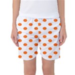 Polka Dots - Safety Orange on White Women s Basketball Shorts