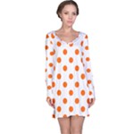 Polka Dots - Safety Orange on White Long Sleeve Nightdress