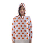 Polka Dots - Safety Orange on White Hooded Wind Breaker (Women)