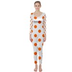 Polka Dots - Safety Orange on White Long Sleeve Catsuit