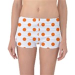 Polka Dots - Safety Orange on White Reversible Boyleg Bikini Bottoms