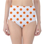 Polka Dots - Safety Orange on White High-Waist Bikini Bottoms