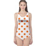 Polka Dots - Safety Orange on White One Piece Swimsuit