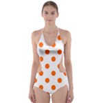 Polka Dots - Safety Orange on White Cut-Out One Piece Swimsuit