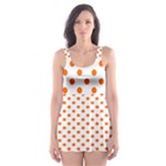 Polka Dots - Safety Orange on White Skater Dress Swimsuit