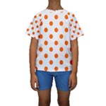 Polka Dots - Safety Orange on White Kid s Short Sleeve Swimwear