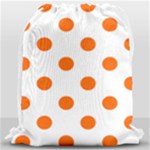 Polka Dots - Safety Orange on White Drawstring Bag (Large)
