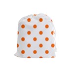 Polka Dots - Safety Orange on White Drawstring Pouch (L)