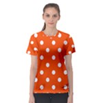 Polka Dots - White on Tangelo Orange Women s Sport Mesh Tee