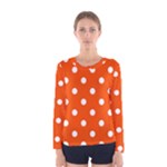 Polka Dots - White on Tangelo Orange Women s Long Sleeve T-shirt