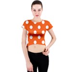 Polka Dots - White on Tangelo Orange Crew Neck Crop Top