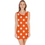 Polka Dots - White on Tangelo Orange Bodycon Dress