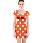 Polka Dots - White on Tangelo Orange Short Sleeve Bodycon Dress