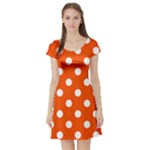 Polka Dots - White on Tangelo Orange Short Sleeve Skater Dress