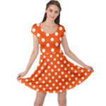 Polka Dots - White on Tangelo Orange Cap Sleeve Dress