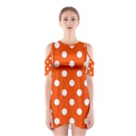 Polka Dots - White on Tangelo Orange Women s Cutout Shoulder Dress