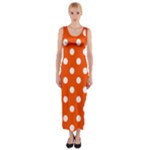 Polka Dots - White on Tangelo Orange Fitted Maxi Dress