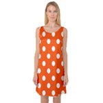 Polka Dots - White on Tangelo Orange Sleeveless Satin Nightdress