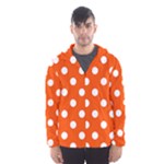 Polka Dots - White on Tangelo Orange Hooded Wind Breaker (Men)