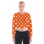 Polka Dots - White on Tangelo Orange Women s Cropped Sweatshirt