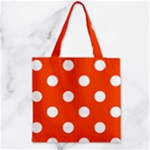 Polka Dots - White on Tangelo Orange Zipper Grocery Tote Bag