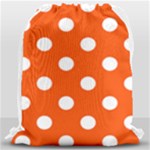 Polka Dots - White on Tangelo Orange Drawstring Bag (Large)