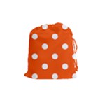 Polka Dots - White on Tangelo Orange Drawstring Pouch (M)