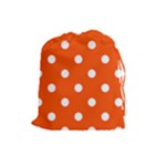 Polka Dots - White on Tangelo Orange Drawstring Pouch (L)