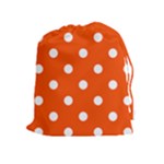 Polka Dots - White on Tangelo Orange Drawstring Pouch (XL)